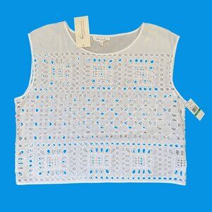 NWT Two by Vince Camuto LARGE White Eyelet Lace Crop Cotton Tank
